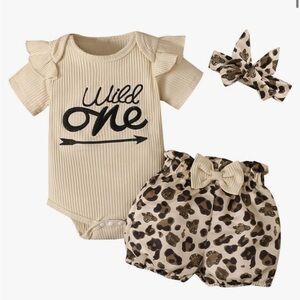 NWOT “Wild One” Beige Baby Outfit Set